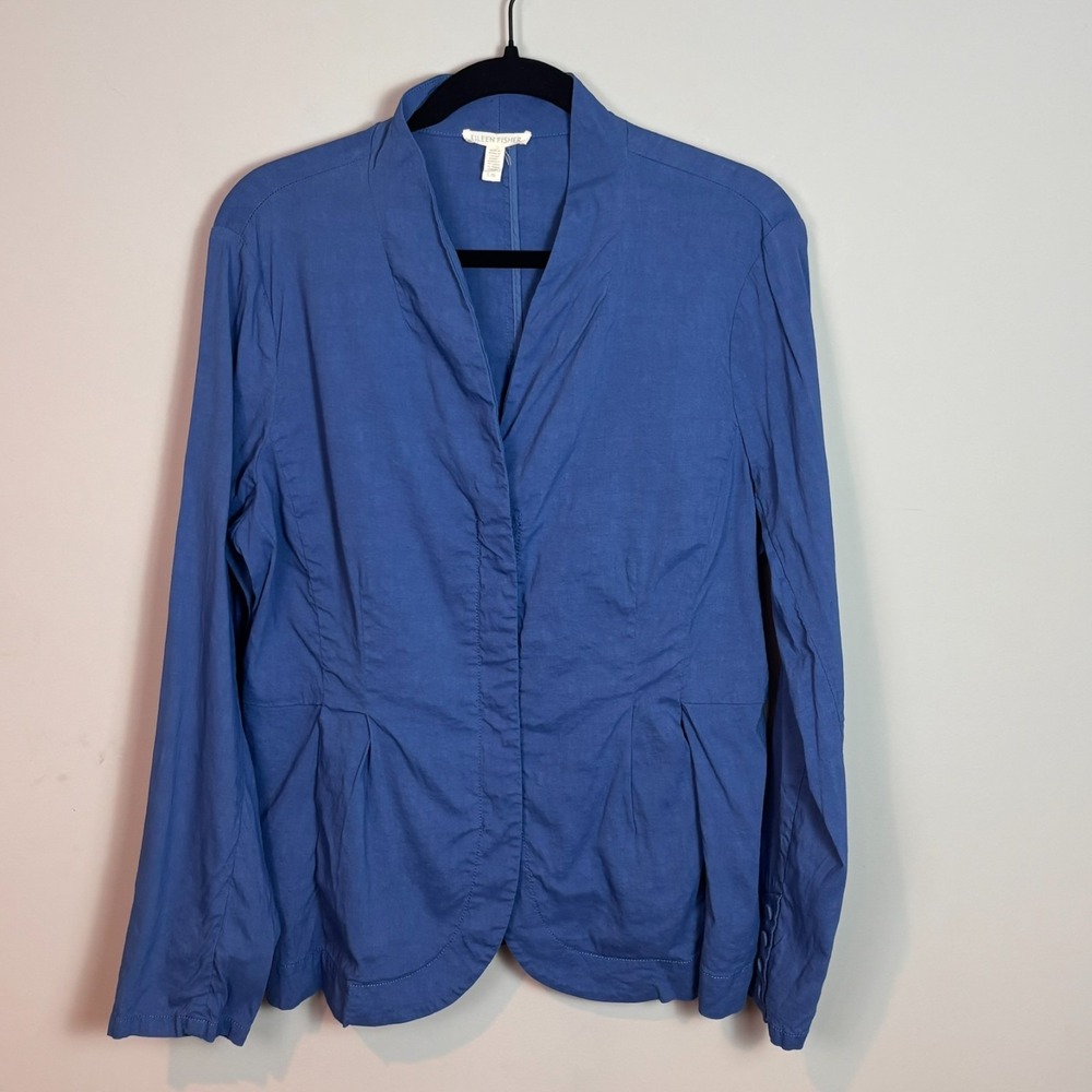 Eileen Fisher Womens Blue Stretch Organic Linen Zip Jacket sz Large Classic Fall